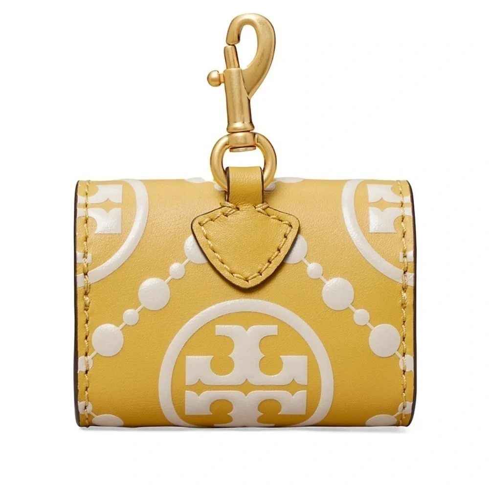 Tory Burch T Monogram Embossed Leather AirPods Pro Case Golden Sunset Yellow